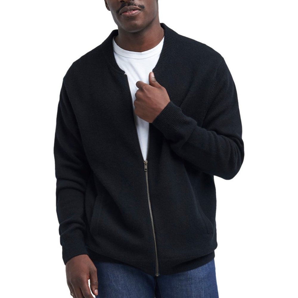 NWT TAGS Zipper Cashmere Black Sweater S